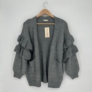 Love Sense Gray Cardigan Sz S NWT – Ruffle Statement Sleeves – Chunky Knit